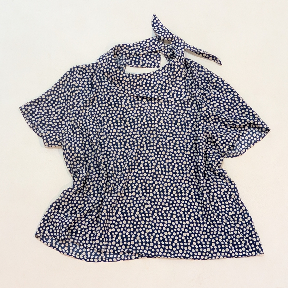 Navy & White Polka Dot Blouse M